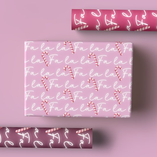 Schattigee Roze Fa La La Whimsical Candy Cane Kers Inpakpapier Vel