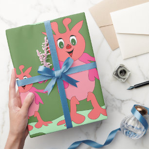 Schattigee roze fantasiewezens grillige aliens cadeaupapier