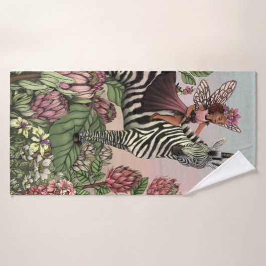 Schattigee Roze Fee op Zebra Eenhoorn Bloemenkunst Badhanddoek (Badhanddoek)