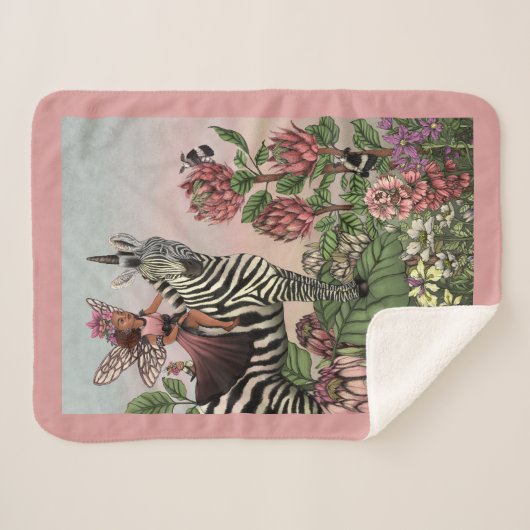 Schattigee Roze Fee op Zebra Eenhoorn Bloemenkunst Sherpa Deken (Voorkant (horizontaal))