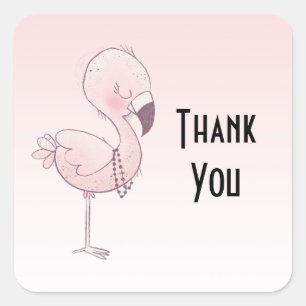 Schattigee roze flamingo illustratie dank u vierkante sticker