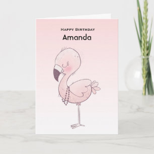 Schattigee roze flamingo illustratie Verjaardag Kaart