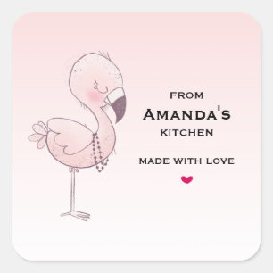 Schattigee roze flamingo illustratiekeuken vierkante sticker