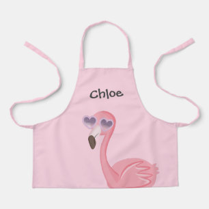 Schattigee roze flamingo met hart zonnebril schort