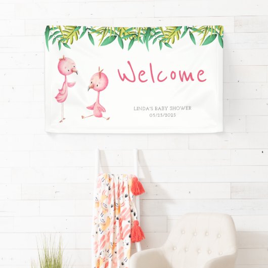 Schattigee roze flamingo tweeling Baby shower welk Spandoek (Insitu)