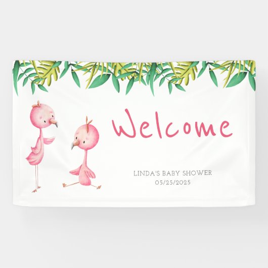 Schattigee roze flamingo tweeling Baby shower welk Spandoek (Horizontaal)
