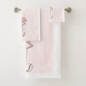 Schattigee Roze Flamingo Waterverf Look Badhanddoe Bad Handdoek (Insitu)
