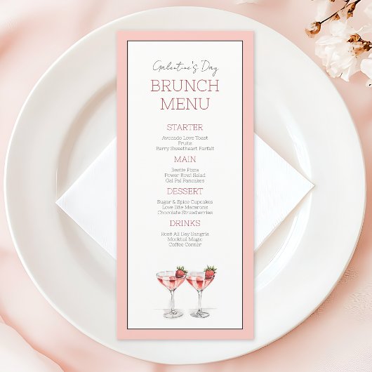 Schattigee Roze Galentine's Day Girly Chic Brunch Menu