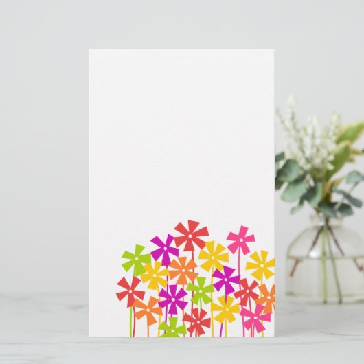 Schattigee roze geel sinaasappel eenvoudige bloeme briefpapier (Staand voorkant)