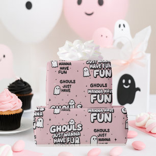 Schattigee Roze Geest Halloween Verjaardag Roze Cadeaupapier
