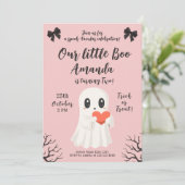 Schattigee Roze Geest Verjaardag Spooky Boo Hallow Kaart (Staand voorkant)