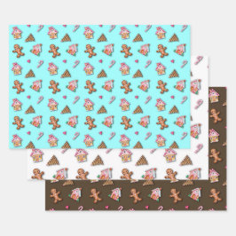 Schattigee Roze Gingerbread Man Cookies, Huizen Inpakpapier Vel