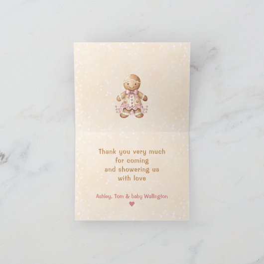Schattigee Roze Gingerbread Man Kerst Baby shower Bedankkaart (Binnen)