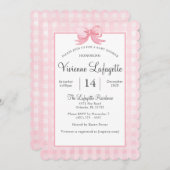Schattigee Roze Gingham met Bow Baby shower Uitnod Kaart (Voorkant / Achterkant)