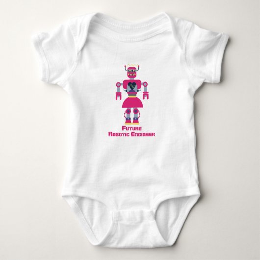 Schattigee Roze Girly Robot voor Future Engineer Romper (Voorkant)