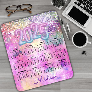 Schattigee roze glitter monogram 2025 Kalender Muismat
