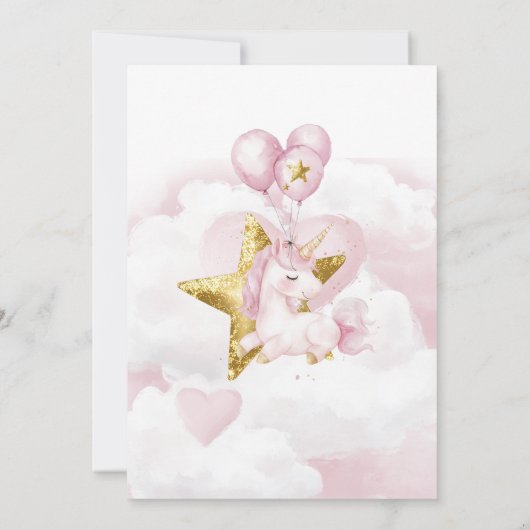 Schattigee Roze Gouden Eenhoorn Meisjes Verjaardag Kaart (Achterkant)