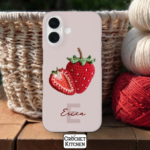 Schattigee Roze Granny Chic Haak Aardbei Monogram iPhone 16 Hoesje