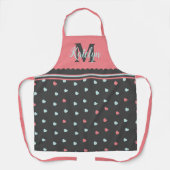 Schattigee Roze & Grijs Hartpatroon Monogrammed Ke Schort (Voorkant)