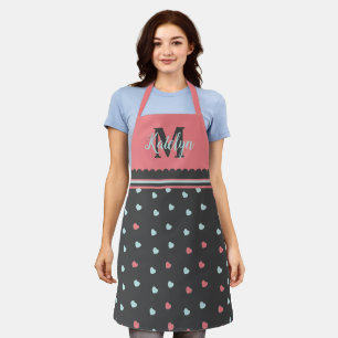 Schattigee Roze & Grijs Hartpatroon Monogrammed Ke Schort