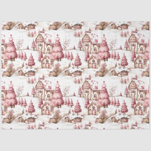 Schattigee roze grillige besneeuwde kerstdecoupage tissuepapier (Voorkant)