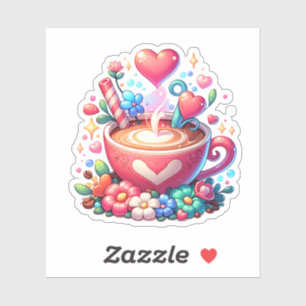 Schattigee roze grillige koffie & harten sticker