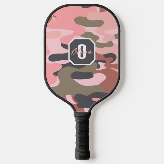 Schattigee roze groene camo, minimalistisch gepers pickleball paddle (Voorkant)