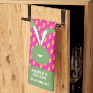 Schattigee roze groene Happy Easter Bunny en worte Theedoek