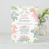 Schattigee Roze Groene Meisjes Dinosaurus 1e Verja Kaart (Staand voorkant)