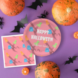 Schattigee roze Halloween aanpasbaar Papieren Bordje