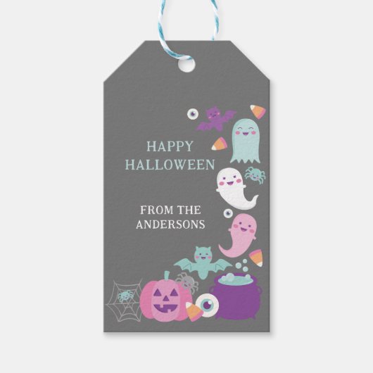 Schattigee roze halloween, spoken, vleermuis en sp cadeaulabel (Voorkant)