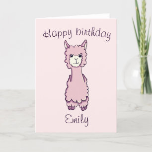 Schattigee roze Happy Birthday Alpaca Kaart