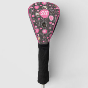 Schattigee Roze Hart Bloem Monogram Hond Fotocolla Golfheadcover