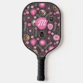 Schattigee Roze Hart Bloem Monogram Hond Fotocolla Pickleball Paddle (Achterkant)
