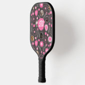 Schattigee Roze Hart Bloem Monogram Hond Fotocolla Pickleball Paddle (Links)