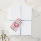 Schattigee Roze Hart Geruit Gingham Custom Christm Cadeaulabel (Met Touw)