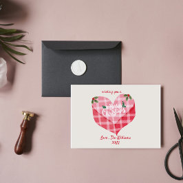 Schattigee Roze Hart Gingham Custom Foto Kerstmis Notitiekaartje