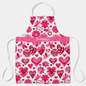 Schattigee roze harten en bloemen Valentijn's Day Schort (Voorkant)