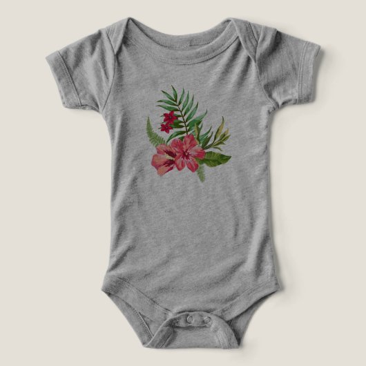Schattigee roze hibiscus en groene bladeren (Design voorkant)