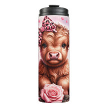 Schattigee Roze Highland Koe Thermische Tumbler