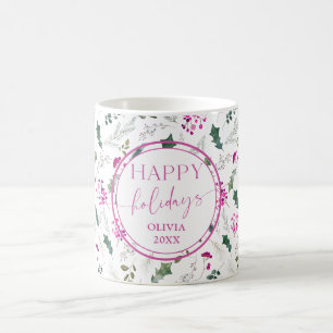 Schattigee Roze Holly Berries Naam Vakantie Mok
