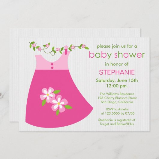 Schattigee Roze Jurk Outfit Baby shower Uitnodigin Kaart (Voorkant / Achterkant)