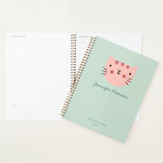 Schattigee Roze Kat Custom Handschrift Naam Planner (Display)