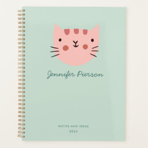 Schattigee Roze Kat Custom Handschrift Naam Planner