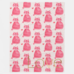 Schattigee Roze Kat Hart Gouden Liefde Fleece Deken