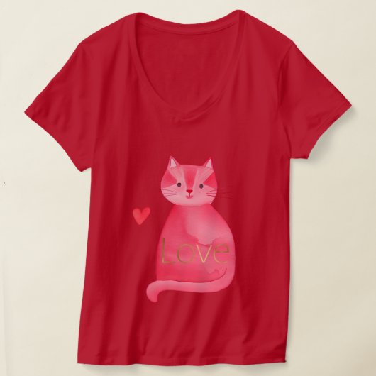 Schattigee Roze Kat Hart Gouden Liefde T-shirt (Laagn)