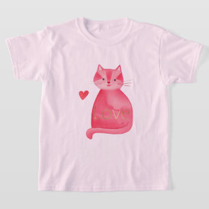 Schattigee Roze Kat Hart Gouden Liefde T-shirt