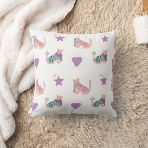 Schattigee roze katten met hart en sterrenpatroon kussen