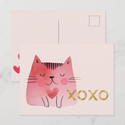 Schattigee Roze Kattenharten Goud XOXO Briefkaart (Voorkant / Achterkant)