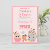 Schattigee Roze Kawaii Cookies en Cocoa Christmas Kaart (Staand voorkant)